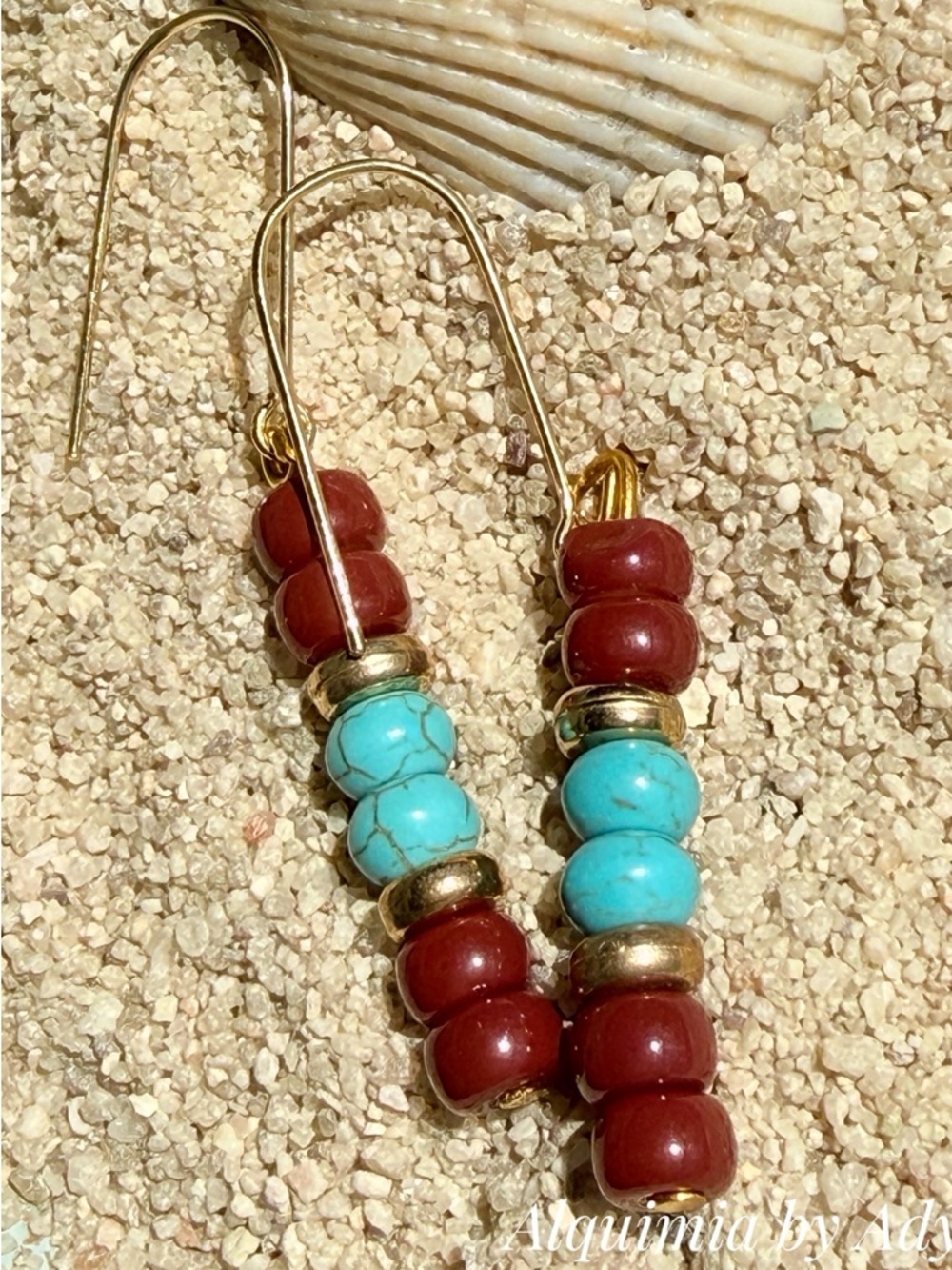 Turquoise vintage bohemian gold earrings.
